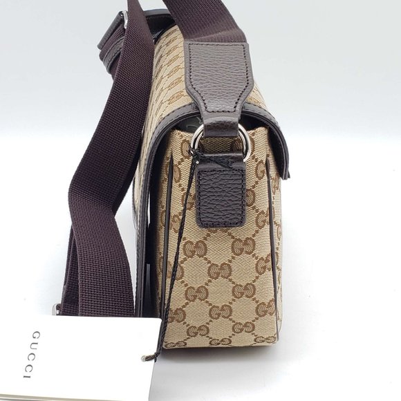 100% Authentic Gucci GG Canvas Leather Brown Messenger Shoulder Bag - Picture 5 of 12